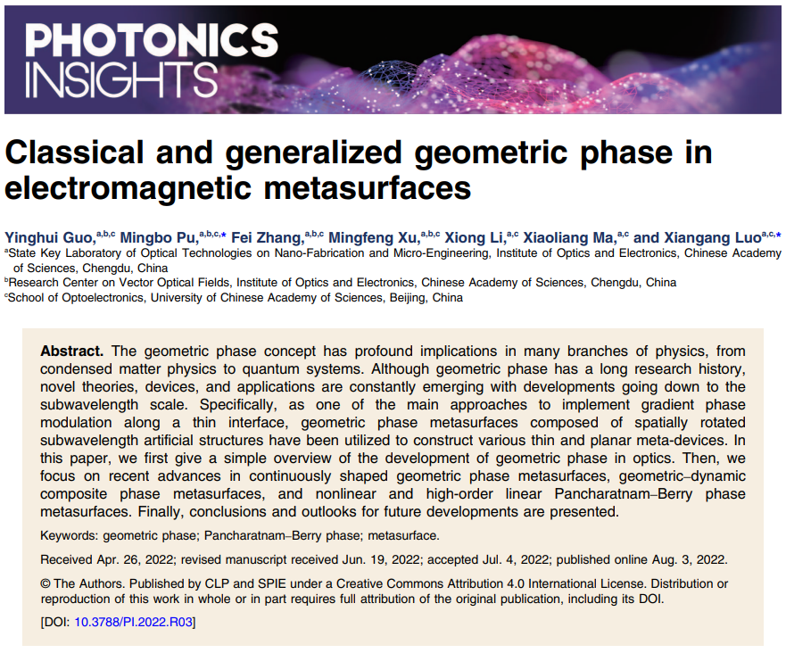 罗先刚院士：光学超构表面中的经典和广义几何相位 | Photonics Insights创刊号综述