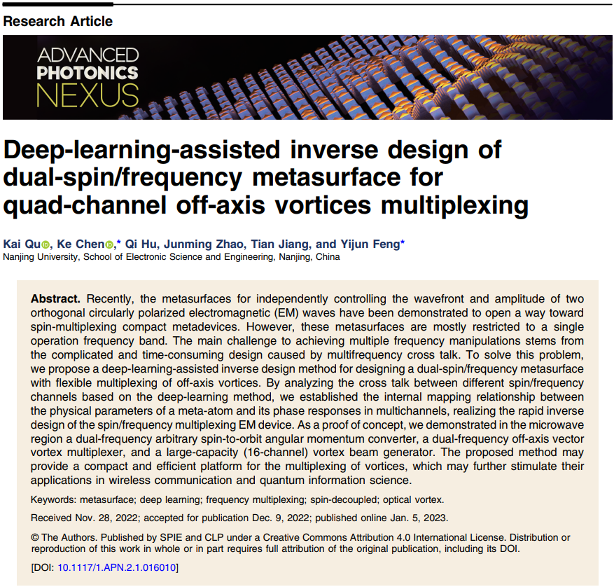 深度学习助力涡旋波束复用超表面设计 | Advanced Photonics Nexus