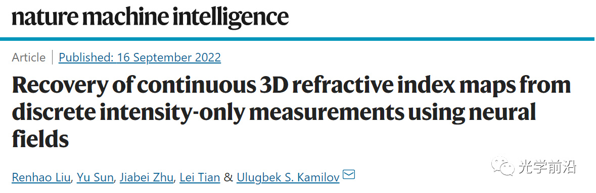 使用神经场从离散强度测量中恢复连续3D折射率图