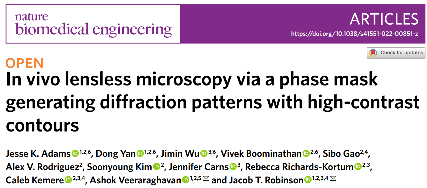 Nat. BME | 基于相位掩膜成像技术的生物无镜显微镜