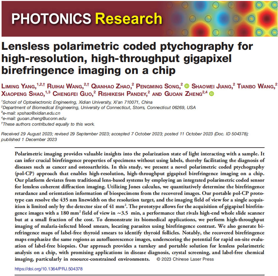 亮点 | 十亿像素级、高通量的无透镜偏振编码叠层成像技术