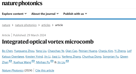 Nature Photonics，涡旋微梳的崭新探索！